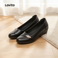 (trendy6)Lovito Casual Boat Shoes Bow All Seasons Black Boat Shoes for Women LFA85008 Lovito Kasual 