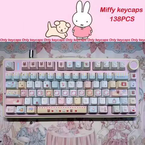 In Stock Cute Anime Cartoon Miffy Rabbit Keycaps Customized Version Pbt Moa Mechanical Keyboard Caps