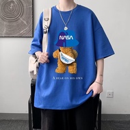 baju oversize lelaki M-8XL t shirt lelaki NASA Cartoon Bear Printed T-Shirt Casual Short Sleeve baju