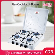 [COD] 4 Burner Gas Stove with Cover Heavy Duty Built-in Cooktop Stainless Steel Gas Hob Kitchen