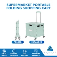 Supermarket Portable Folding Shopping Cart - 360° Wheels, Plastic Trolley