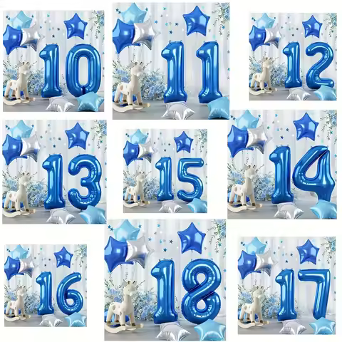 32inch Blue Number Balloon Set Dark Blue Number 10~50th Balloon Suitable for Adult Birthday Party Sh