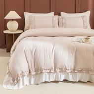 3PCS White And Khaki And Pink Duvet Cover Set Ruffled Chic Comforter Cover Boho Bed set soft lightwe