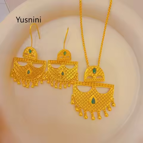 High-End Dubai 24K Gold Plated Jewelry Set Necklace Earrings Romantic Wedding Party Accessory for Lo