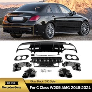 For Mercedes W205 C300 14-18 C43 AMG Style Rear Diffuser Lip Gloss Black Exhaust