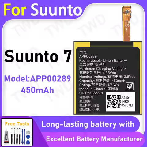 100% New 450mAh APP00289 Battery For Suunto 7 Battery Replacement Bateria+Free Tools