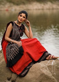 Hand painted Unique Designer saree  Madhu baniBatik Ajrak kalamkari  wedding/festival/Party or Puja 