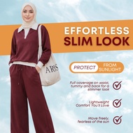 ZOE ARISAH Avani Eldina Muslimah Airport Outfit Activewear Sport Set Blouse Baju Seluar Pants Scuba 