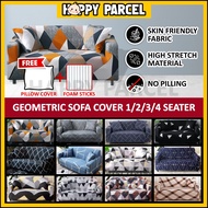 [FREE PILLOW COVER] Geometric Sofa Cover Sarung Sofa 1 2 3 4 Seater Sofa Cover Sarung Sofa Cover L Pelapik Sofa Seater