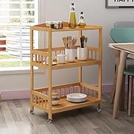 SogesHome Kitchen Storage Trolley Cart 3 Tiers Bamboo Kitchen Trolley Cart with Wheels, Mobile Stora