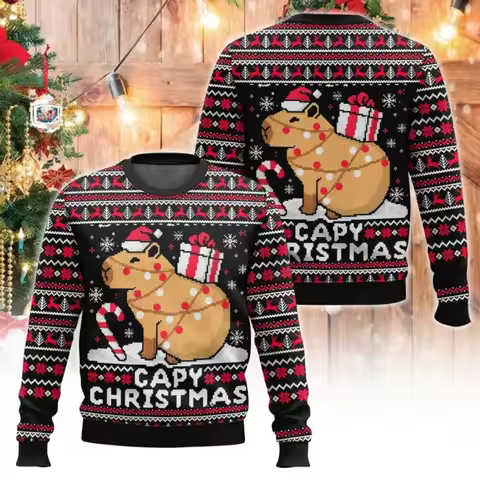 Capybara Ugly Christmas Sweater Cute Xmas Party Wear Holiday Pullover Festive Family Matching Outfit