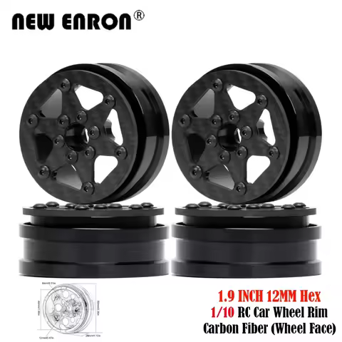 6-Stars Alloy Carbon Fiber Beadlock 1.9" Wheel Hubs Offset +0.35mm 4Pc for RC Car 1/10 VS4-10 AXI030