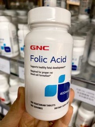 美國GNC 葉酸 400mcg 100粒素食片 | Folic Acid 400mcg 100 Vegetarian Tablets 048107177249