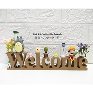 TOTORO & FRIENDS WELCOME Sign Natural Wooden Style Deco for home/ office/ shop display