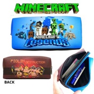日本版Minecraft袋Minecraft筆袋 2隔筆袋 (Blue Brown) 雙面多用途袋雜物袋筆袋 多用途袋/ 化妝袋/小物袋/文具/ 多功能鉛筆袋 平行進口