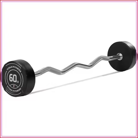 Rubber Coated Fixed EZ Curl Barbell Pre-Loaded Weight Bar Strength Training