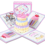 [NEW 2023] partykindom Explosion Gift Box 3D Birthday Greeting Card Cake Pop-Up Birthday Card Surprise Gift Packing Box (Pink)