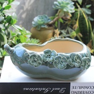 Succulent Flower Pot Large Diameter Ceramic Large Size Succulent Pot Indoor Home Retro Breathable Gourd Flower Pot