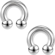 PunkTracker 2Pcs Septum Rings Nipple Rings 316L Surgical Steel Horseshoe Circular Piercing Barbell 0