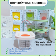 Hộp thủy tinh trữ đồ ăn dặm nắp gấu_Cốc nấu cháo cho bé có chia vạch MUM BÉBÉ