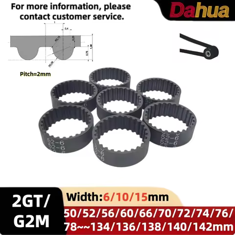 2GT/G2M GT2 2mm Pitch 50/52/56~140/142mm Closed Loop Rubber Timing Belt Width 6/10/15mm for 3D Print