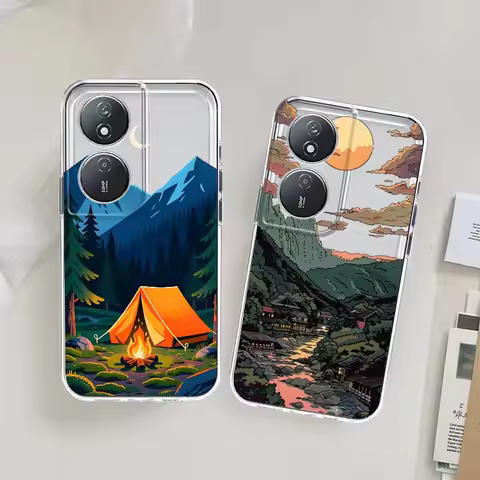 Cartoon Sunset Mountain Village Cover For Huawei Honor X9c X7d Magic 8 7 6 Pro Lite 5G Protective Tr