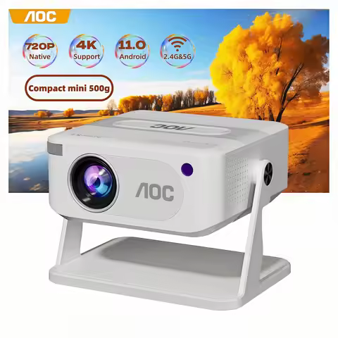 AOC HA109-PRO Mini Projector Native 720P 200 ANSI Wi-Fi 6 360° Rotatable Auto Keystone 4K Support Po