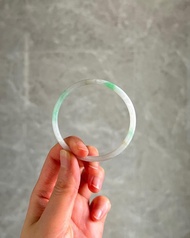 天然翡翠 緬甸 A玉 玉鐲 • 白底青幼條福鐲C