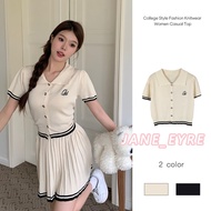 Women's Casual Fashion College Style Knitted Short Sleeve Stand Collar JN