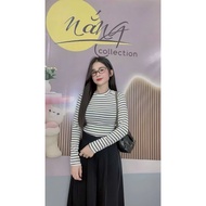 Women's Long Sleeve Flip-Flop Round Neck BigSize L&H Shirts Stretch Cotton Zip T-Shirt Bodycon Flatt