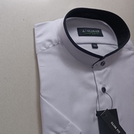 Promo Alisan Kemeja Pria Slimfit Putih Dobby Kerah Koko / Sanghai Pendek Berkualitas