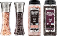 Soeos Whole Black Peppercorns 18OZ + Himalayan Salt 38oz + Grinders 2 Packs.,Black/Pink,4 Piece Set