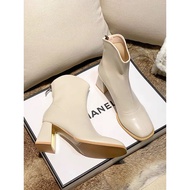 Bốt nữ 7p cổ V  boot da gót vuông da lỳ lót lông cao cấp