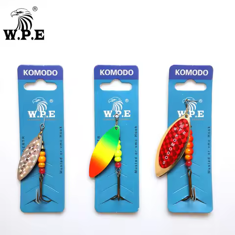 W.P.E KOMODO Spinner Lure 2pcs 12.6g/17.3g/27.2g Spoon Lure Brass Metal Fishing Lure Hard Bait Carp 