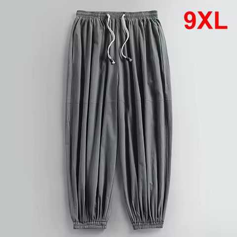 Linen Pants Men Baggy Jogger Pants Plus Size 9XL Summer Ankle-length Pants Male Solid Color Bottom B