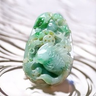 飄綠花翡翠精雕荷包有魚 | 天然緬甸玉翡翠A貨 | 送禮