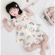 IQAngel Bộ bộ đồ pijamas mùa hè dễ thương cho bé gái có in hình gấu và cầu vồng