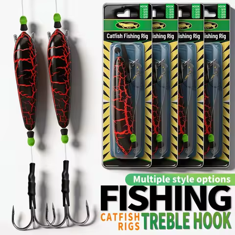 Rote Crackling Muster Double-Hook Catfish Fishing Gear - Pre-tied float setup for freshwater catfish
