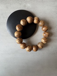 【圓珠重油款】虎斑野生印尼黃土沉香單圈手串16mm/14子