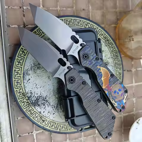 JUFULE SMF Carve Strider Logo AUS10 Steel Blade TC4 Titanium Handle Copper Washer Folding Knife Camp