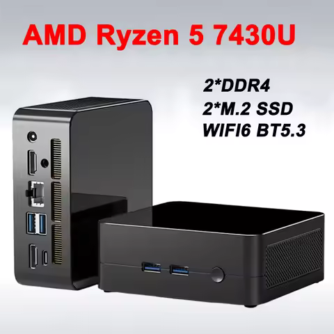 SZBOX X74 AMD Ryzen 5 7430U MINI PC Windows 11 Pro 2*DDR4 2*M.2 2280 SSD Lan WIIF6 BT5.3 Type-C Desk