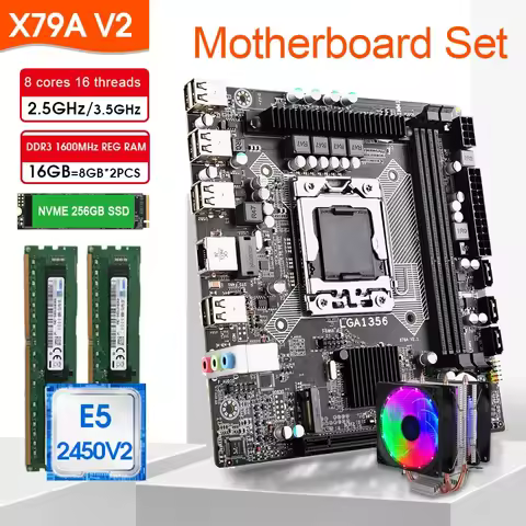 X79 Motherboard LGA 1356 Set with E5 2450 V2 CPU 16GB（2*8G)1600MHz DDR3 ECC RAM Memory and 256GB M.2