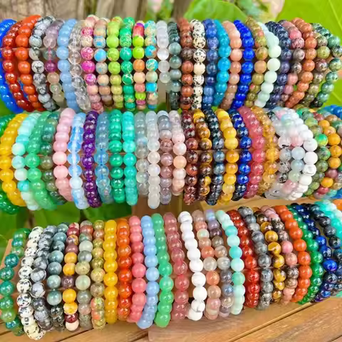 5-Piece Set 6-Piece Set 10-Piece Random Color Set Natural Crystal Bead Bracelet Men's and Women's El