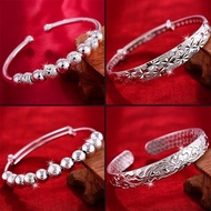 促销推荐仿银手镯镀纯银手镯女S999银饰银手镯老人手镯奶奶礼物银手镯素圈Imitation silver bracelet plated with pure silver bracelet for w