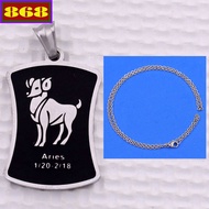 Aries - Aries white stainless steel pendant with stainless steel chain necklace + stainless steel ho