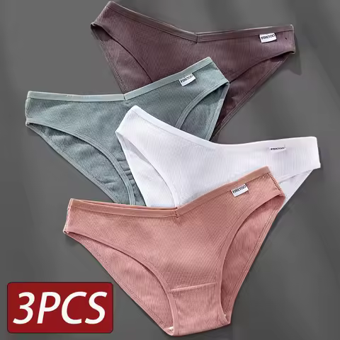 FINETOO Women's Panties Women's Cotton Briefs Female Underpants V Waist Brief Underwear Plus Size Pa