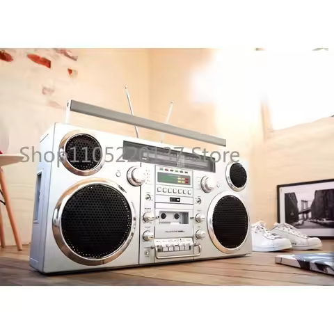 -Style Portable Boombox - CD Player, Cassette Player, FM Radio, USB, Wireless Bluetooth Speaker - Si