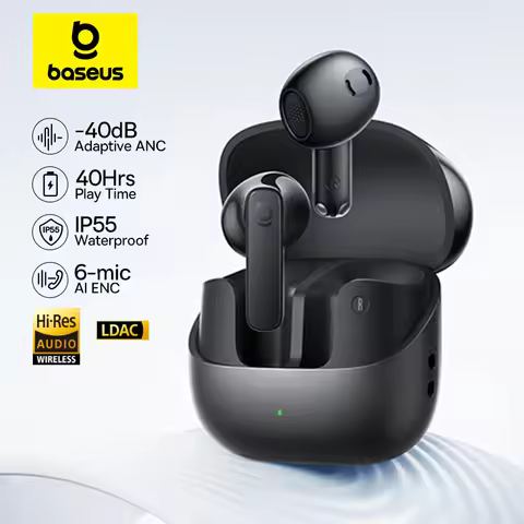 Baseus Bass BS1 NC -40dB Realtime Adaptive ANC Wireless Earbuds Bluetooth 6.0 Semi-Open Earphones LD