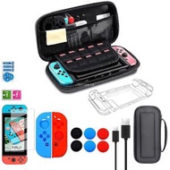 Others - 適用於Switch配件套裝，包括運輸包、矽膠保護殼、透明保護殼、屏幕保護膜、清潔布、6個拇指握把保護套(黑色)