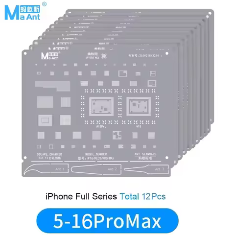MaAnt BGA Reballing Stencil For iPhone 8-16 Pro MAX Motherboard CPU NAND IC Chipping Planting Tin Te